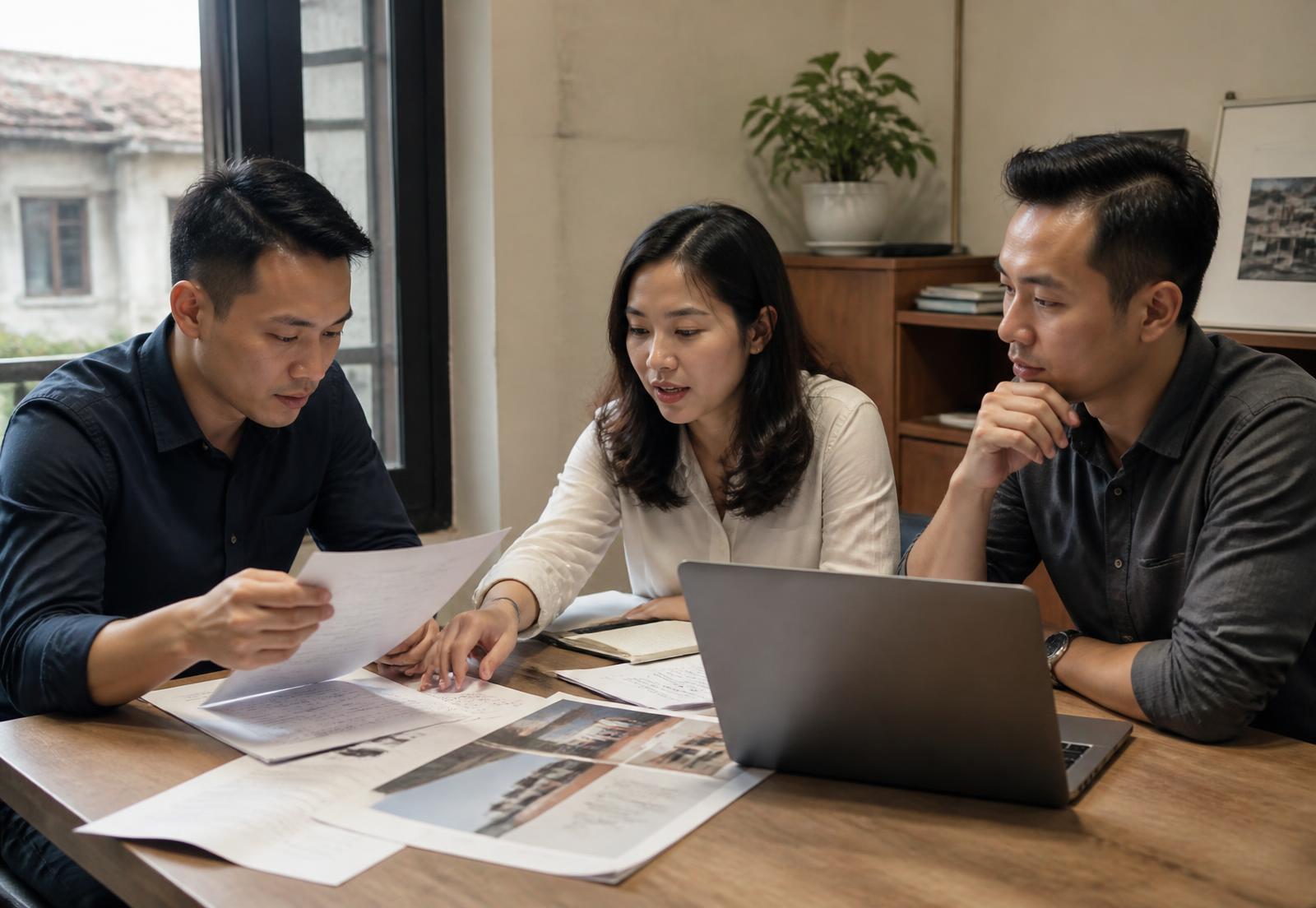 Đội kinh doanh cho thuê văn phòng cùng xem lại danh sách giao dịch